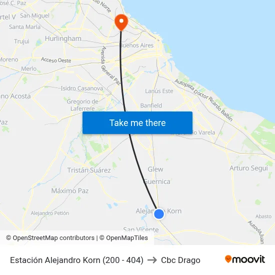 Estación Alejandro Korn (200 - 404) to Cbc Drago map