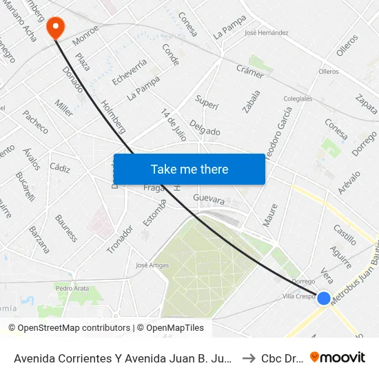 Avenida Corrientes Y Avenida Juan B. Justo (65 - 127) to Cbc Drago map