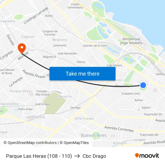 Parque Las Heras (108 - 110) to Cbc Drago map