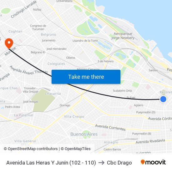 Avenida Las Heras Y Junín (102 - 110) to Cbc Drago map