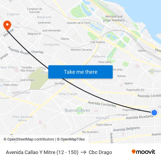 Avenida Callao Y Mitre (12 - 150) to Cbc Drago map