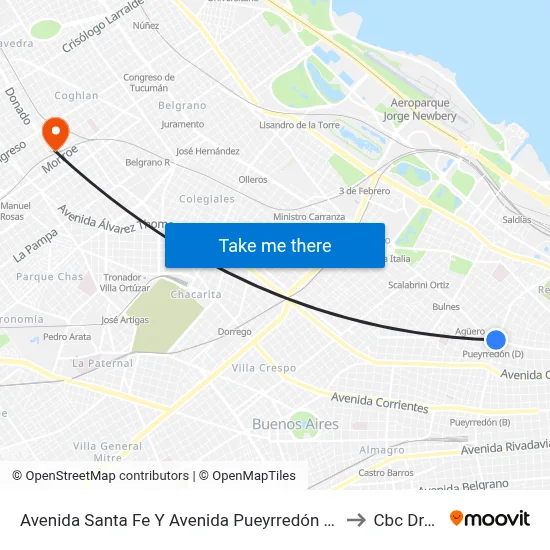 Avenida Santa Fe Y Avenida Pueyrredón (64 - 68) to Cbc Drago map