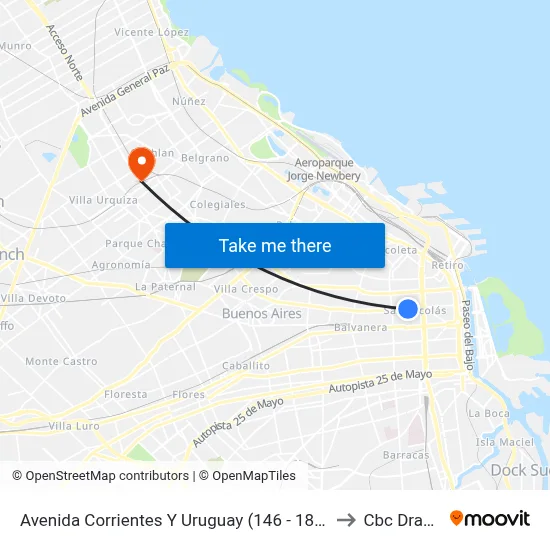 Avenida Corrientes Y Uruguay (146 - 180) to Cbc Drago map