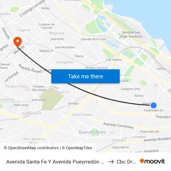 Avenida Santa Fe Y Avenida Pueyrredón (39 - 111) to Cbc Drago map