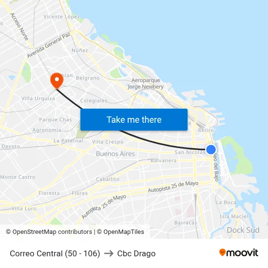 Correo Central (50 - 106) to Cbc Drago map