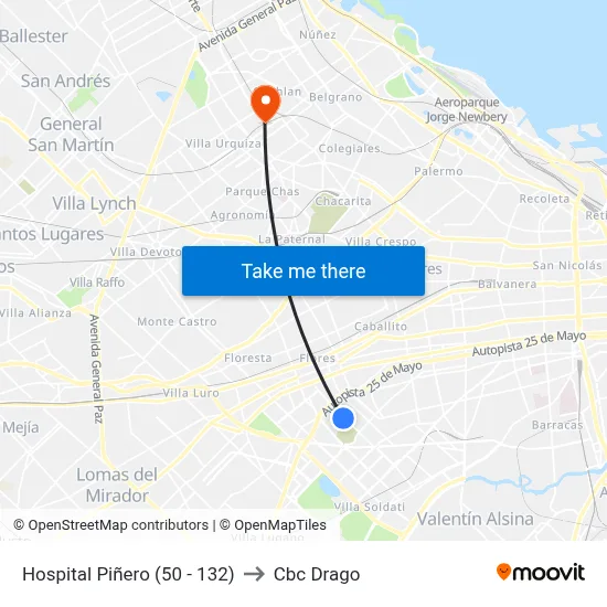 Hospital Piñero (50 - 132) to Cbc Drago map