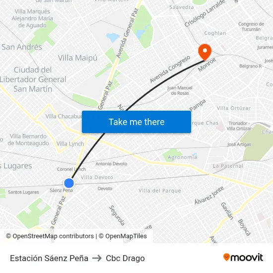 Estación Sáenz Peña to Cbc Drago map