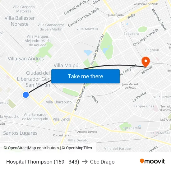 Hospital Thompson (169 - 343) to Cbc Drago map