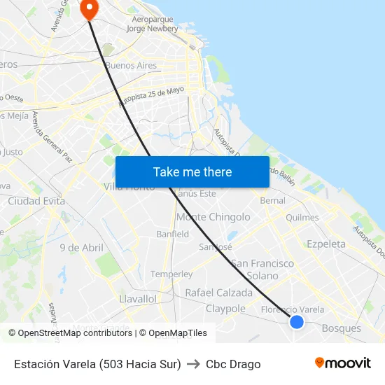 Estación Varela (503 Hacia Sur) to Cbc Drago map