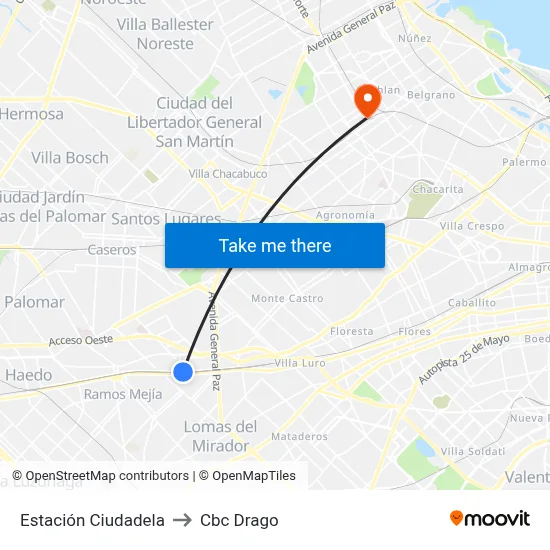 Estación Ciudadela to Cbc Drago map
