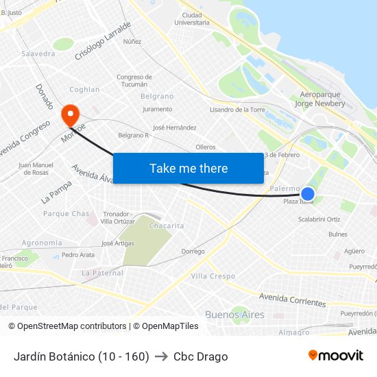 Jardín Botánico (10 - 160) to Cbc Drago map
