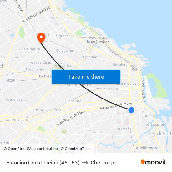 Estación Constitución (46 - 53) to Cbc Drago map