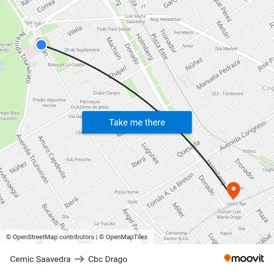 Cemic Saavedra to Cbc Drago map