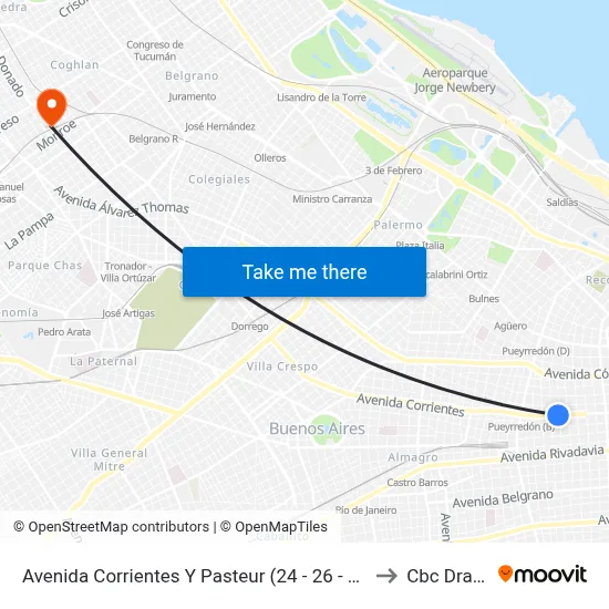 Avenida Corrientes Y Pasteur (24 - 26 - 146) to Cbc Drago map