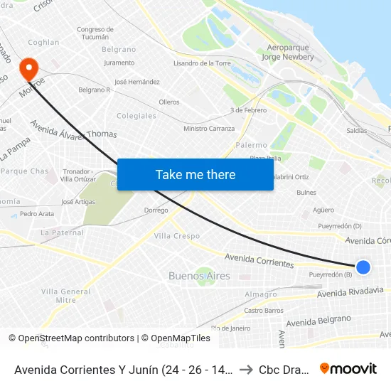 Avenida Corrientes Y Junín (24 - 26 - 146) to Cbc Drago map