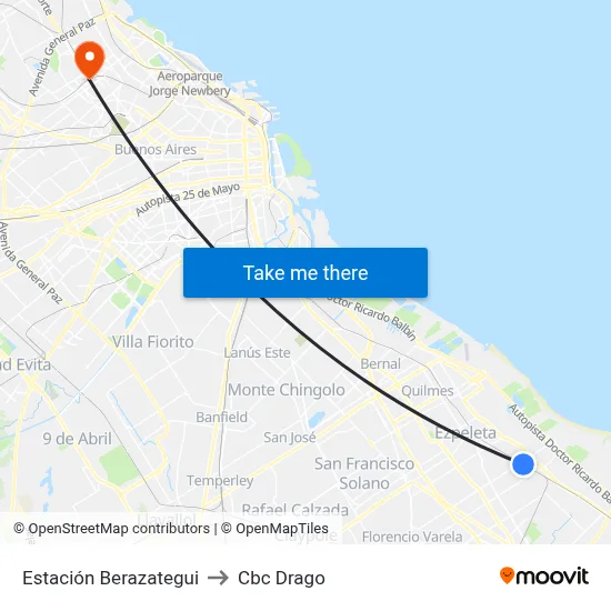 Estación Berazategui to Cbc Drago map