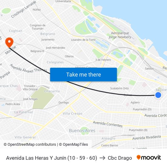 Avenida Las Heras Y Junín (10 - 59 - 60) to Cbc Drago map