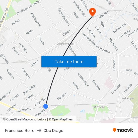 Francisco Beiro to Cbc Drago map