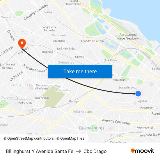 Billinghurst Y Avenida Santa Fe to Cbc Drago map