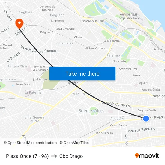 Plaza Once (7 - 98) to Cbc Drago map