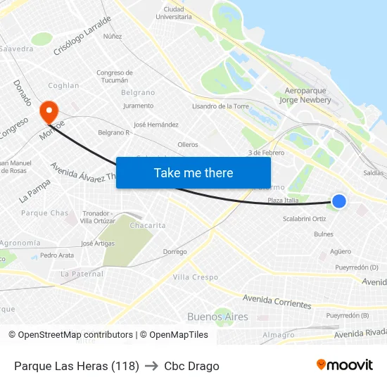 Parque Las Heras (118) to Cbc Drago map