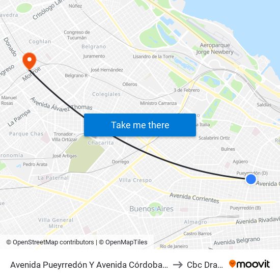 Avenida Pueyrredón Y Avenida Córdoba (64) to Cbc Drago map