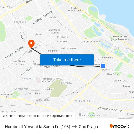 Humboldt Y Avenida Santa Fe (108) to Cbc Drago map