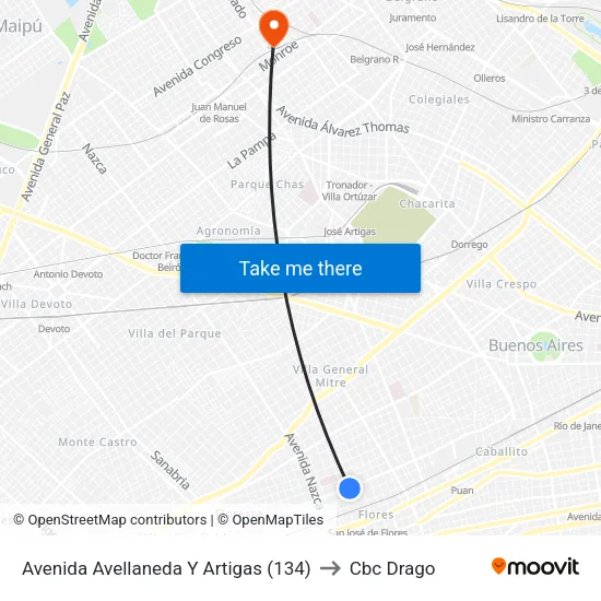 Avenida Avellaneda Y Artigas (134) to Cbc Drago map