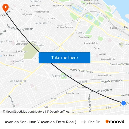 Avenida San Juan Y Avenida Entre Ríos (53 - 126) to Cbc Drago map