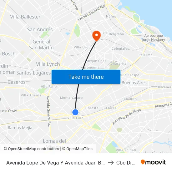 Avenida Lope De Vega Y Avenida Juan B. Justo to Cbc Drago map