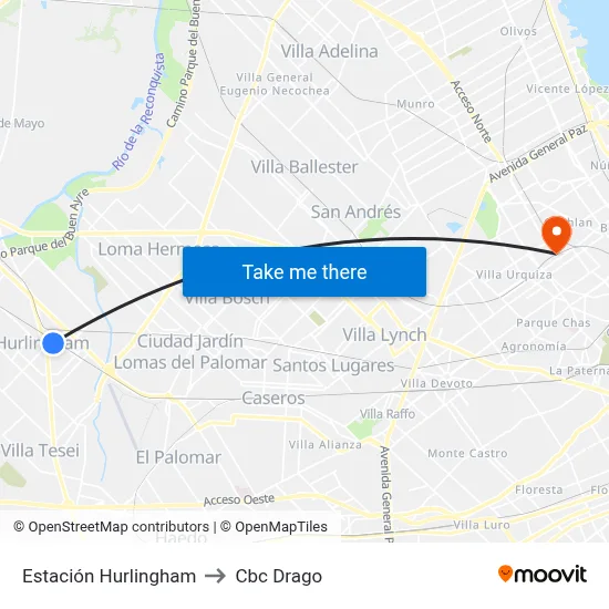 Estación Hurlingham to Cbc Drago map