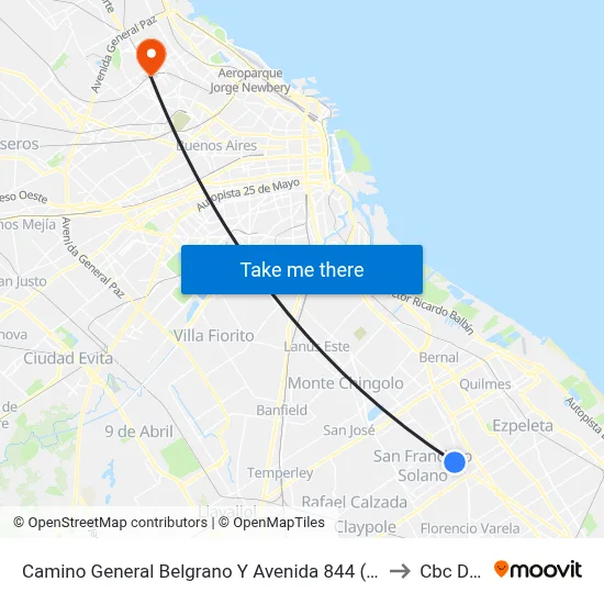 Camino General Belgrano Y Avenida 844 (159 - 178 - 338) to Cbc Drago map