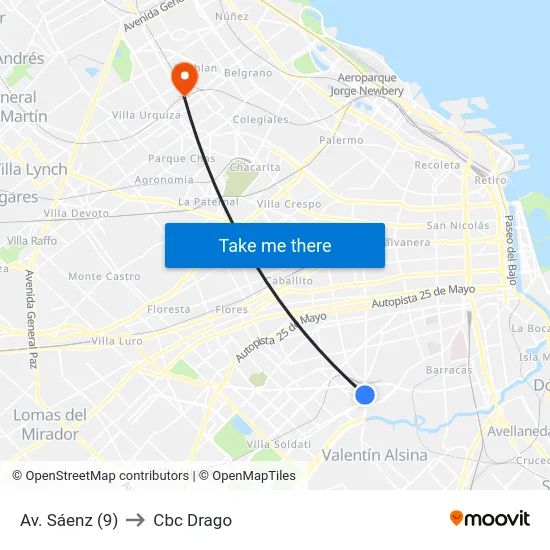 Av. Sáenz (9) to Cbc Drago map