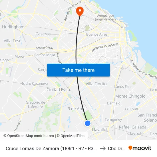 Cruce Lomas De Zamora (188r1 - R2 - R3 - 421 - 501) to Cbc Drago map