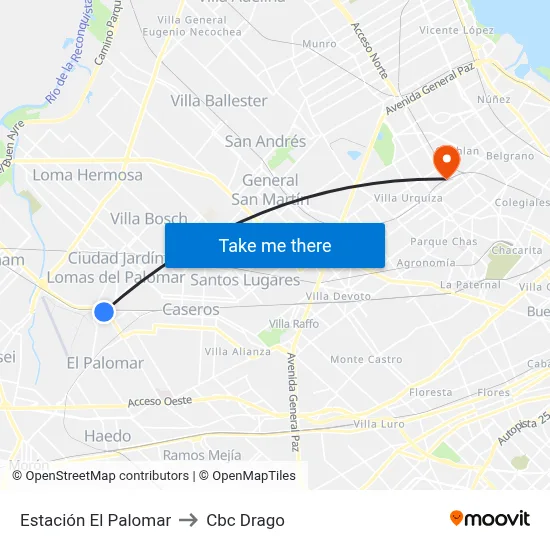 Estación El Palomar to Cbc Drago map