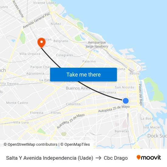 Salta Y Avenida Independencia (Uade) to Cbc Drago map