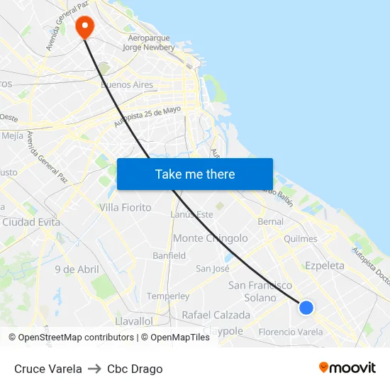 Cruce Varela to Cbc Drago map