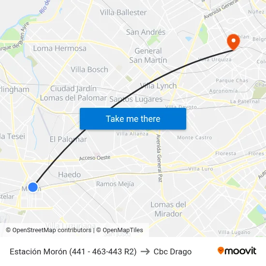 Estación Morón (441 - 463-443 R2) to Cbc Drago map