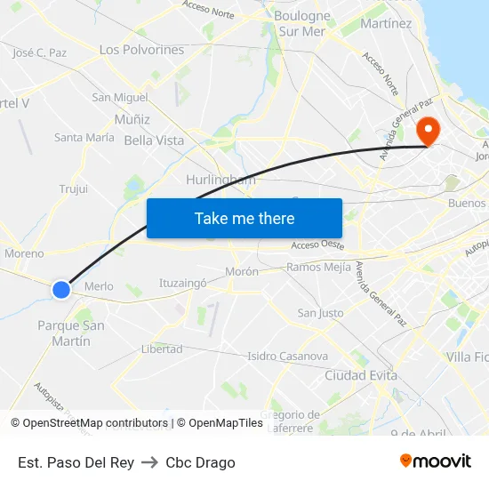 Est. Paso Del Rey to Cbc Drago map