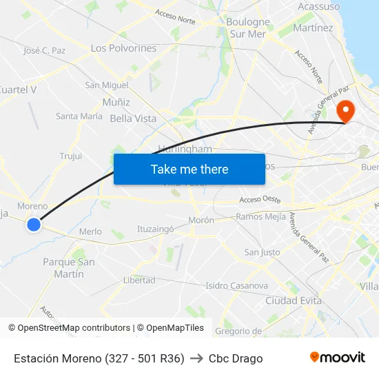 Estación Moreno (327 - 501 R36) to Cbc Drago map