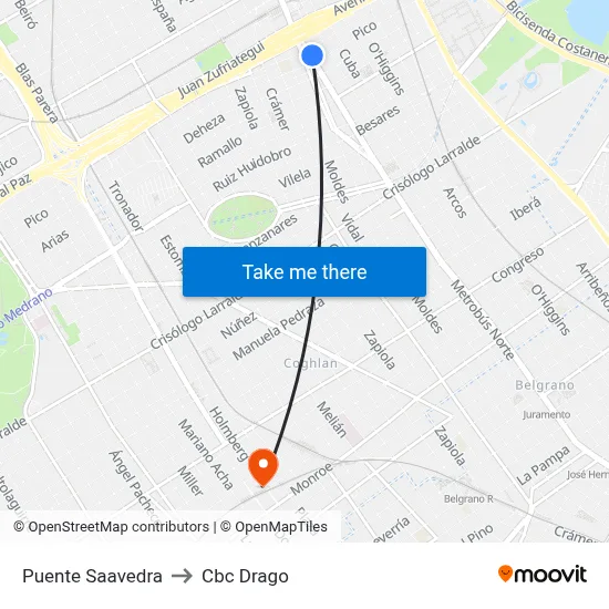 Puente Saavedra to Cbc Drago map