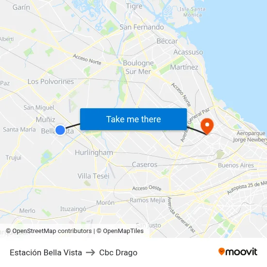 Estación Bella Vista to Cbc Drago map