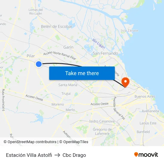 Estación Villa Astolfi to Cbc Drago map