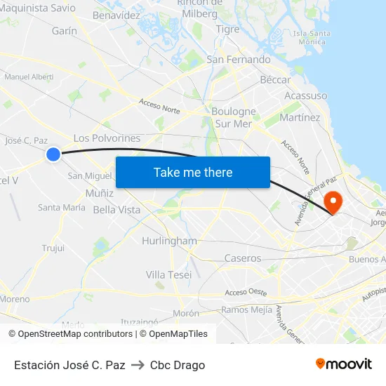 Estación José C. Paz to Cbc Drago map