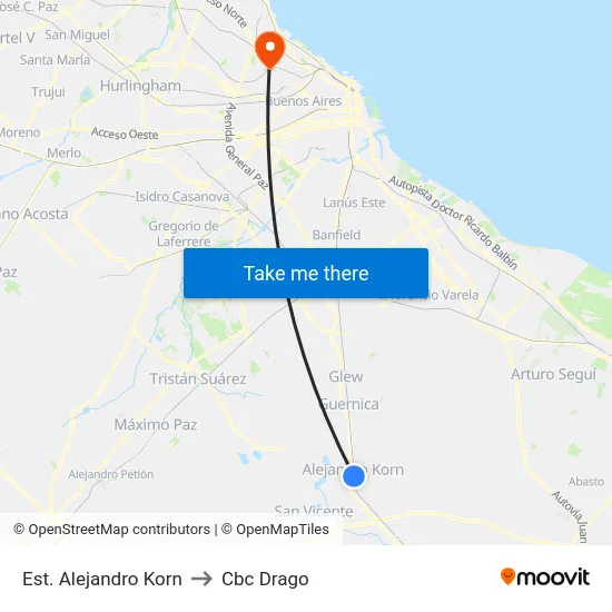 Est. Alejandro Korn to Cbc Drago map