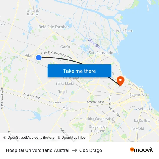 Hospital Universitario Austral to Cbc Drago map