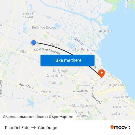Pilar Del Este to Cbc Drago map