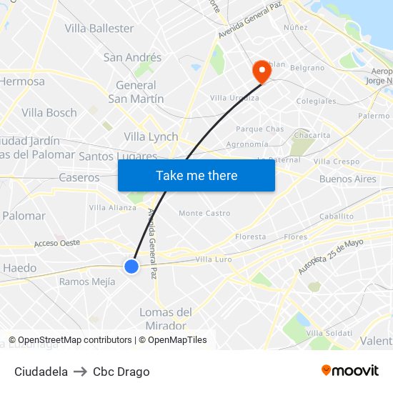 Ciudadela to Cbc Drago map