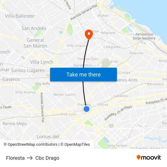 Floresta to Cbc Drago map