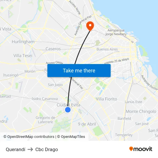 Querandí to Cbc Drago map
